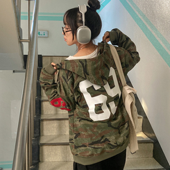 밀리언 밀리터리 카모 루즈핏 후드 집업 카키