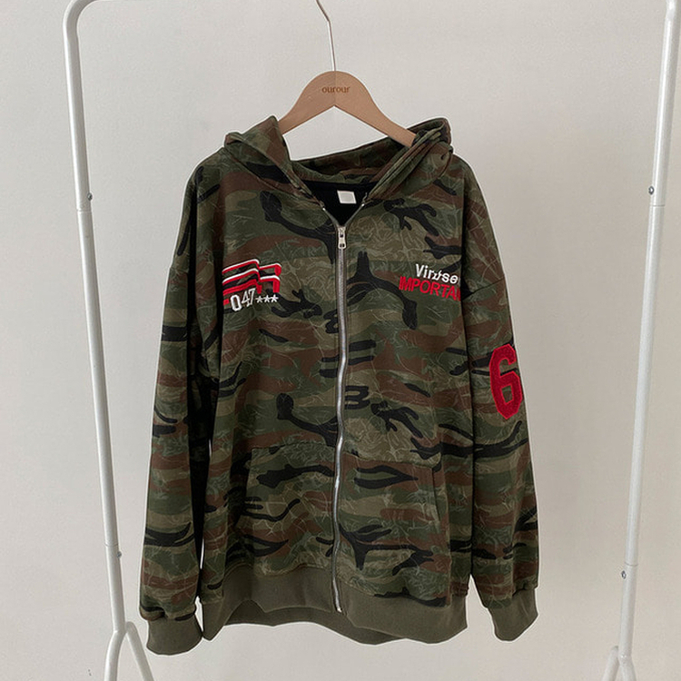 밀리언 밀리터리 카모 루즈핏 후드 집업