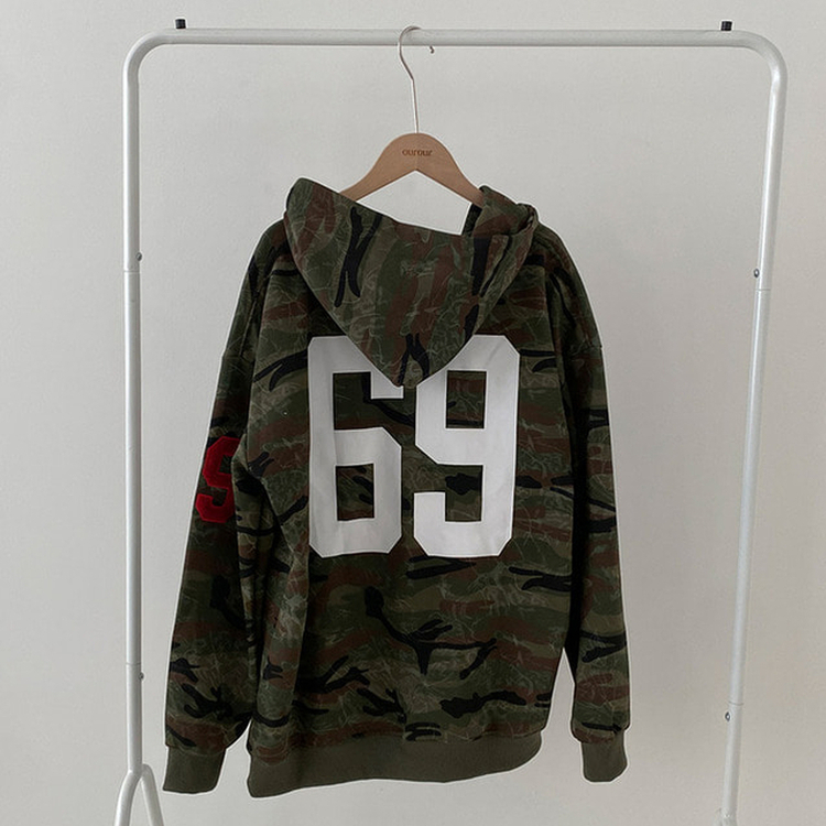 밀리언 밀리터리 카모 루즈핏 후드 집업