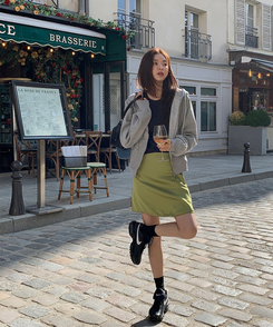 刺繍フードジップアップ GREY