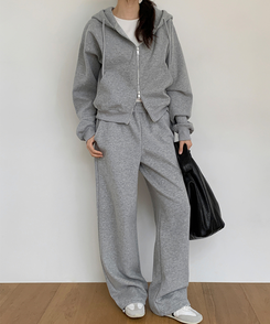 刺繍フードジップアップ GREY