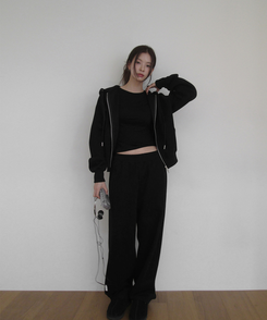 刺繍フードジップアップ BLACK