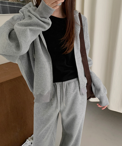 刺繍フードジップアップ GREY