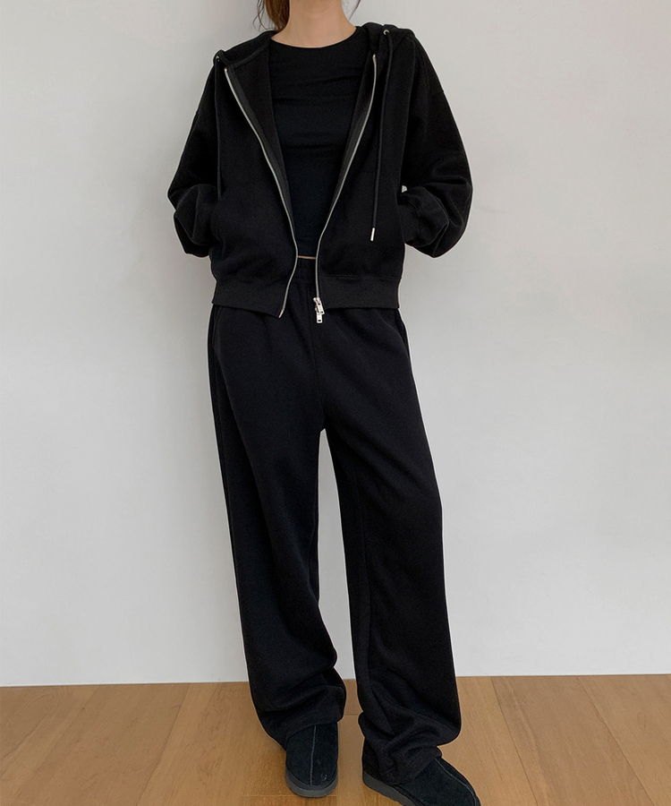 刺繍フードジップアップ BLACK