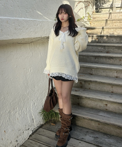 심쿵 레이스 니트 아이