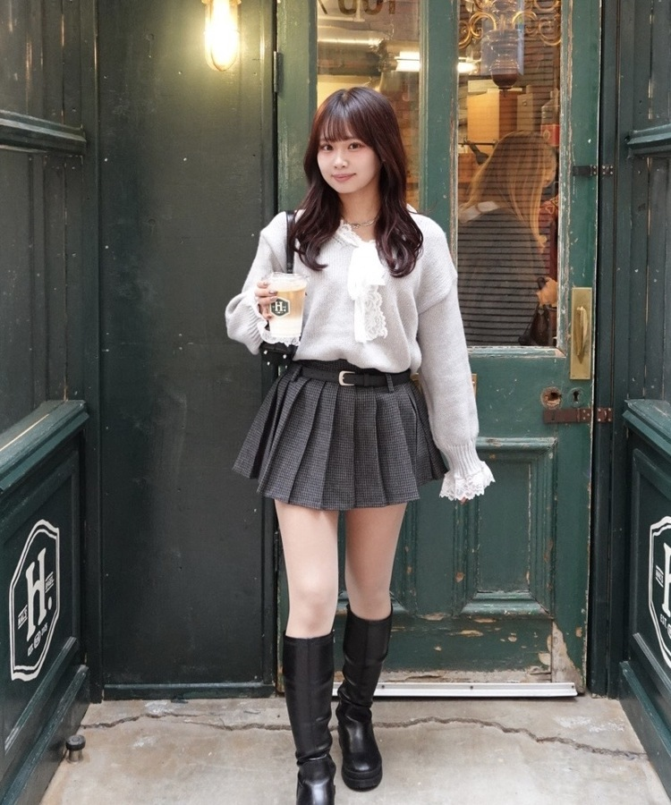 심쿵 레이스 니트 그레이