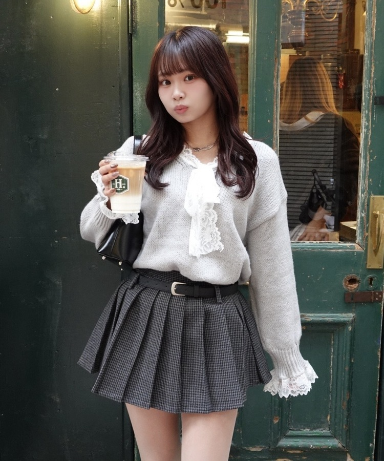 심쿵 레이스 니트 그레이