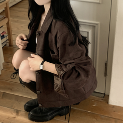 카라 투포켓 스웨이드 레더 숏자켓 진밤