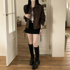 카라 투포켓 스웨이드 레더 숏자켓 진밤