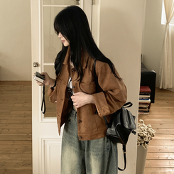 카라 투포켓 스웨이드 레더 숏자켓 연밤