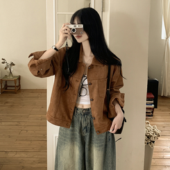 카라 투포켓 스웨이드 레더 숏자켓 연밤