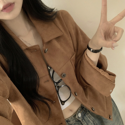 카라 투포켓 스웨이드 레더 숏자켓 연밤