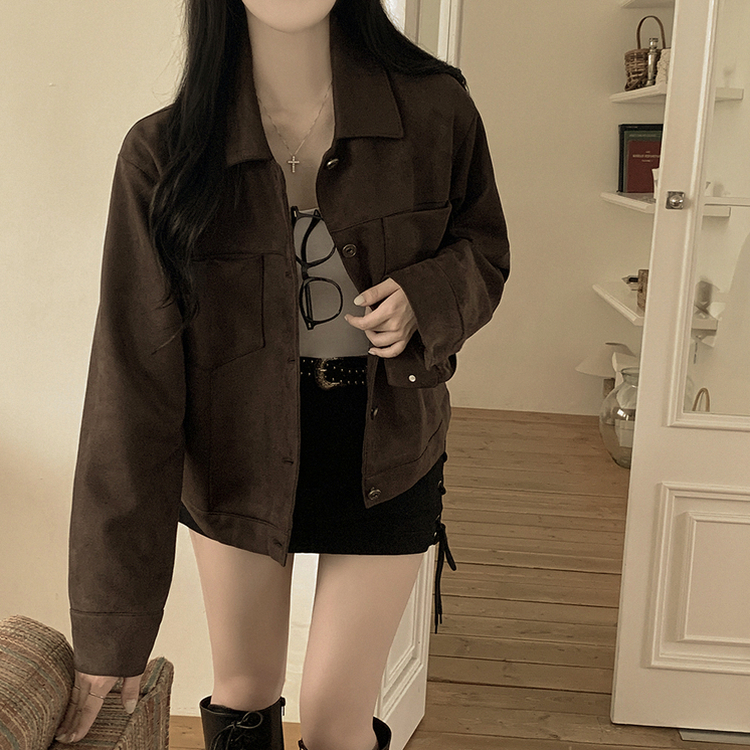 카라 투포켓 스웨이드 레더 숏자켓 진밤