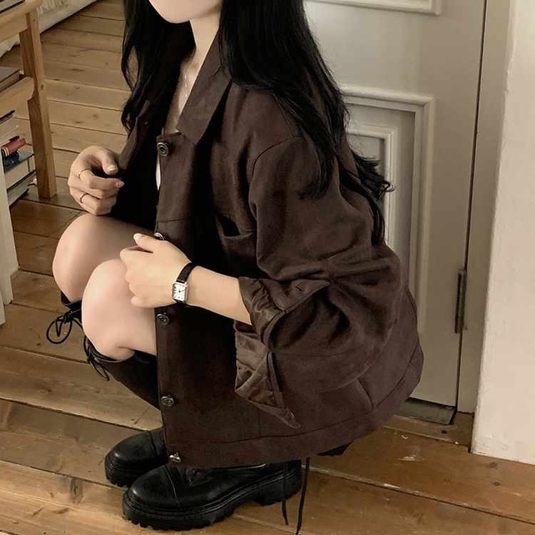 카라 투포켓 스웨이드 레더 숏자켓 진밤