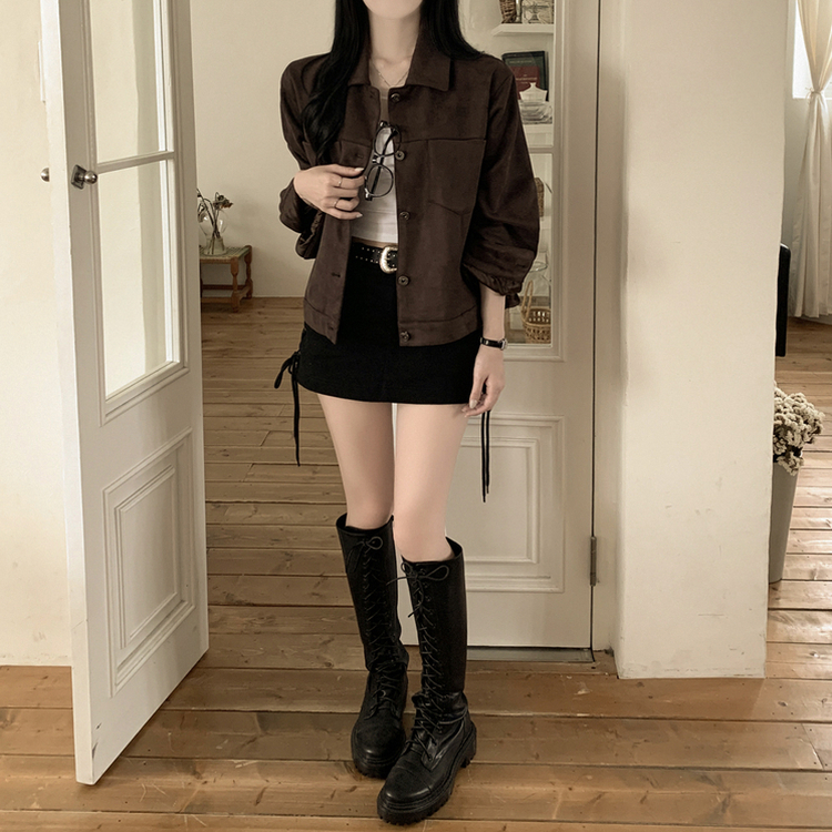 카라 투포켓 스웨이드 레더 숏자켓 진밤