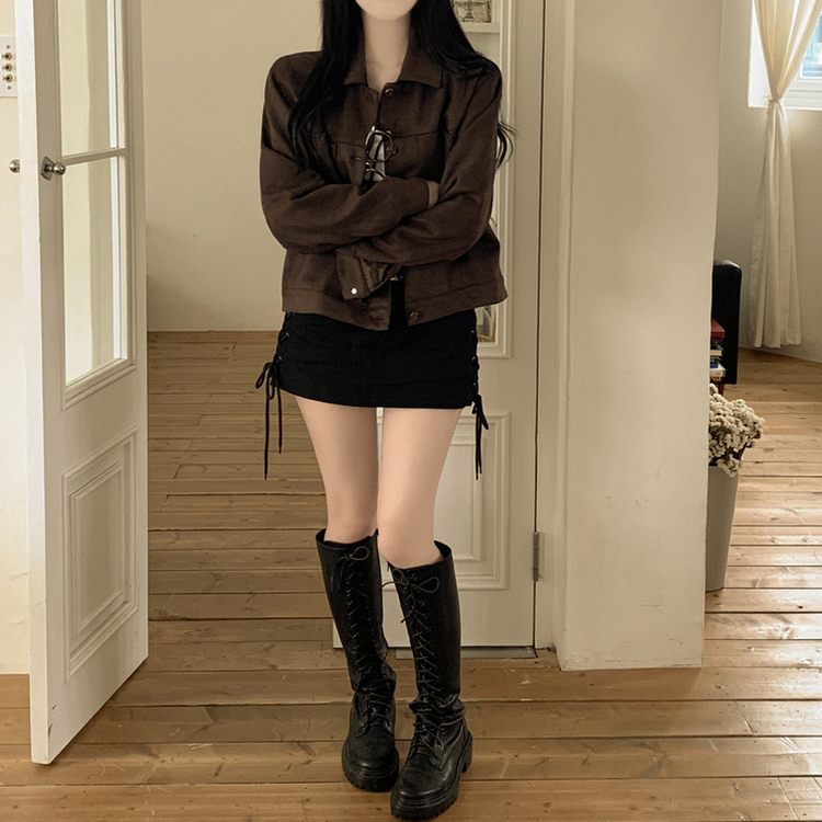 카라 투포켓 스웨이드 레더 숏자켓 진밤