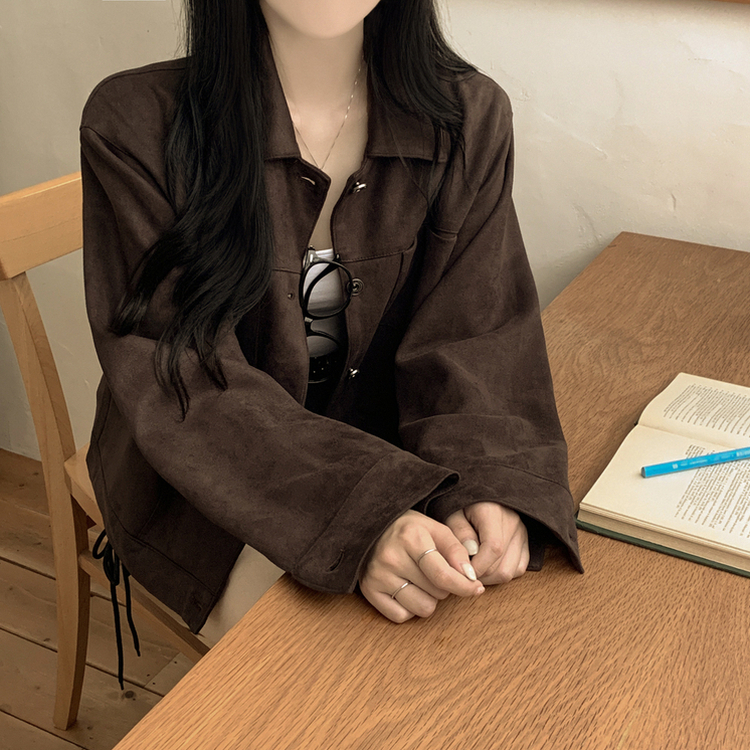 카라 투포켓 스웨이드 레더 숏자켓 진밤