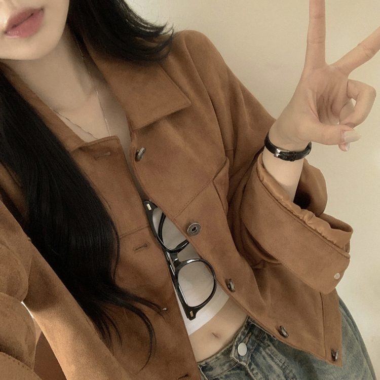 카라 투포켓 스웨이드 레더 숏자켓 연밤