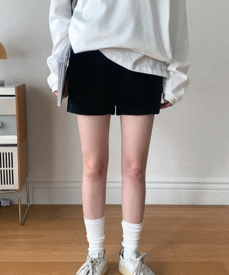 ウールニットハーフパンツ BLACK