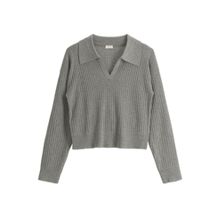 [ウール含有] ネル リブ オープンカラー ニット