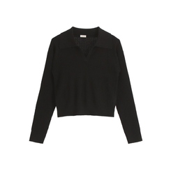 [ウール含有] ネル リブ オープンカラー ニット