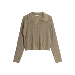 [ウール含有] ネル リブ オープンカラー ニット