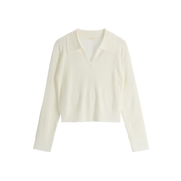 [ウール含有] ネル リブ オープンカラー ニット