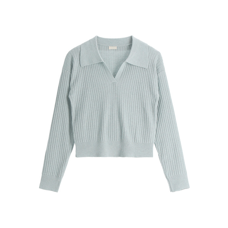 [ウール含有] ネル リブ オープンカラー ニット