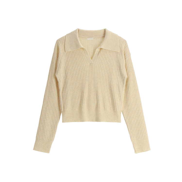 [ウール含有] ネル リブ オープンカラー ニット