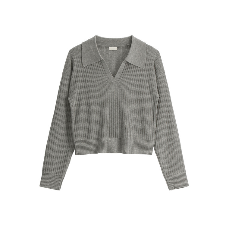 [ウール含有] ネル リブ オープンカラー ニット