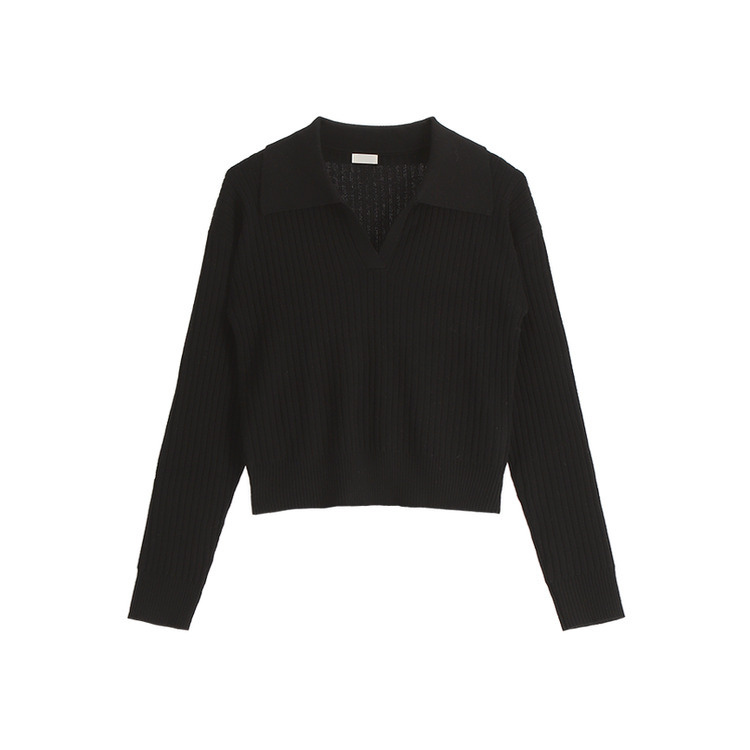 [ウール含有] ネル リブ オープンカラー ニット