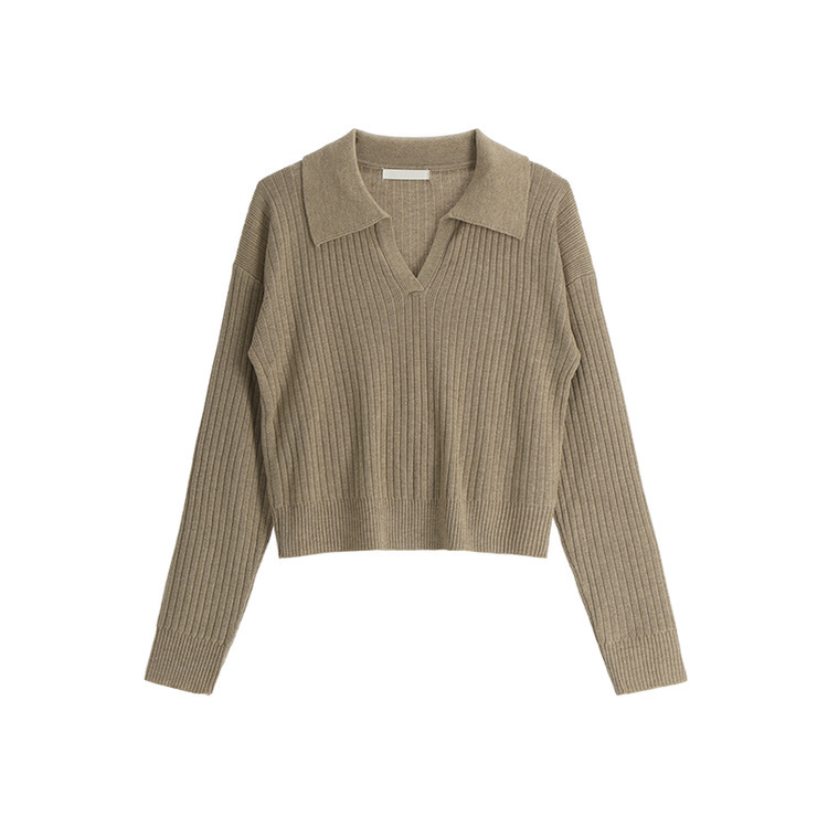 [ウール含有] ネル リブ オープンカラー ニット