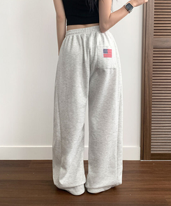 치카 사이드핀턱 밴딩 백포켓 와이드 밑단스트링 와이드 팬츠 백멜란지