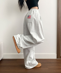 치카 사이드핀턱 밴딩 백포켓 와이드 밑단스트링 와이드 팬츠 백멜란지