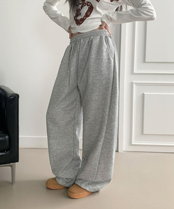 치카 사이드핀턱 밴딩 백포켓 와이드 밑단스트링 와이드 팬츠 그레이