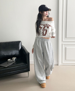 치카 사이드핀턱 밴딩 백포켓 와이드 밑단스트링 와이드 팬츠 그레이