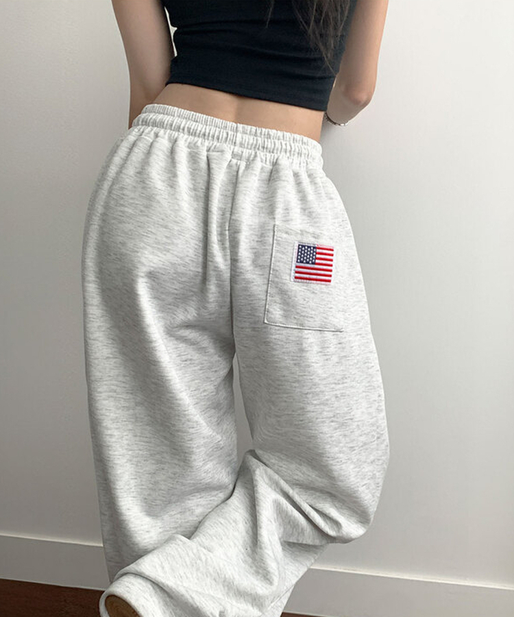 치카 사이드핀턱 밴딩 백포켓 와이드 밑단스트링 와이드 팬츠 백멜란지