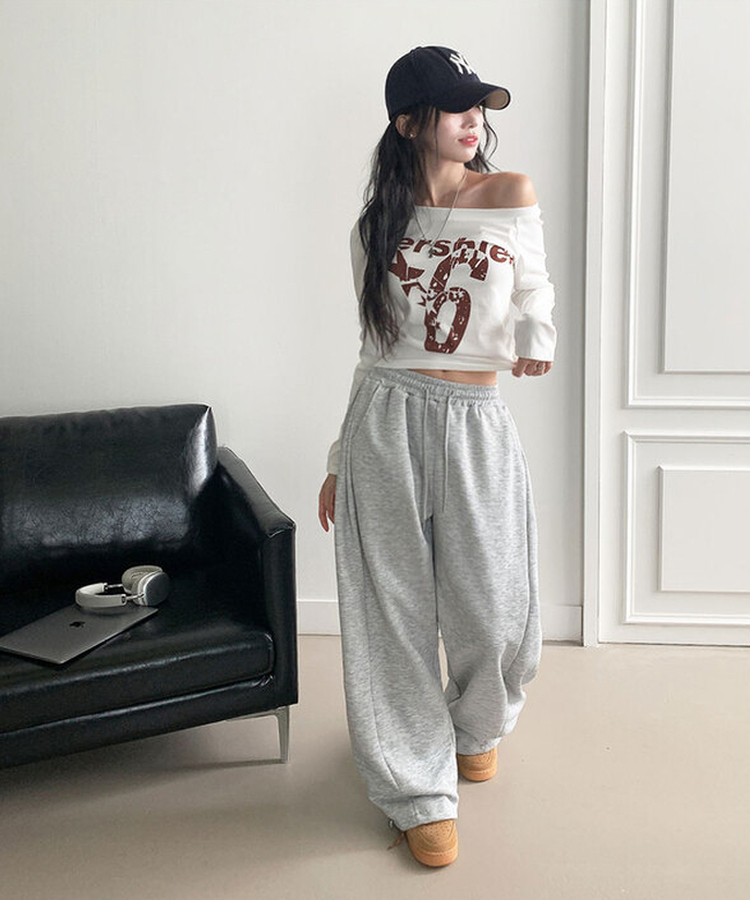 치카 사이드핀턱 밴딩 백포켓 와이드 밑단스트링 와이드 팬츠 그레이