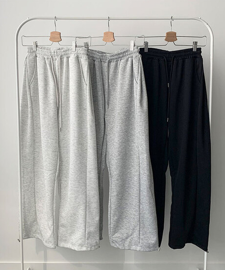 치카 사이드핀턱 밴딩 백포켓 와이드 밑단스트링 와이드 팬츠