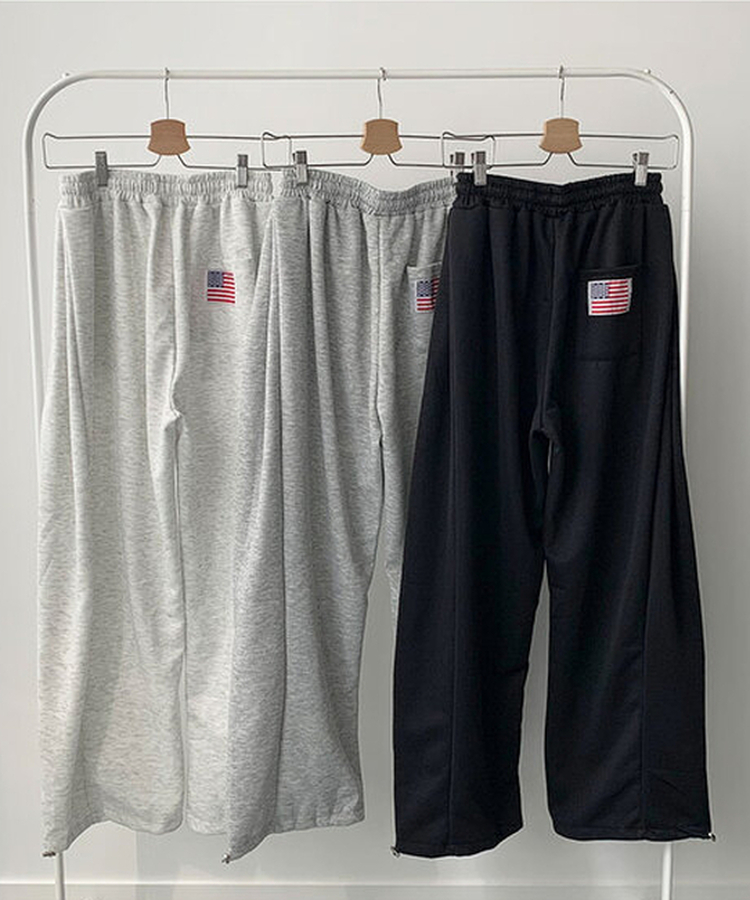 치카 사이드핀턱 밴딩 백포켓 와이드 밑단스트링 와이드 팬츠