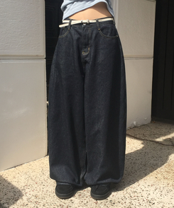 【SHORT/LONG 丈別】ワイドデニムパンツ DARK BLUE