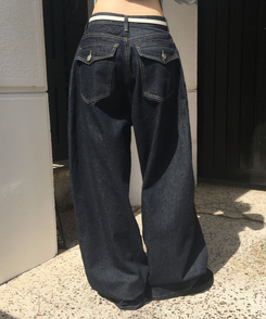 【SHORT/LONG 丈別】ワイドデニムパンツ DARK BLUE