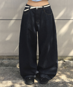 【SHORT/LONG 丈別】ワイドデニムパンツ DARK BLUE