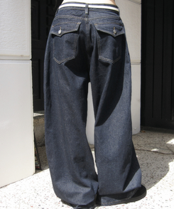 【SHORT/LONG 丈別】ワイドデニムパンツ DARK BLUE