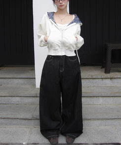 【SHORT/LONG 丈別】ワイドデニムパンツ BLACK DENIM