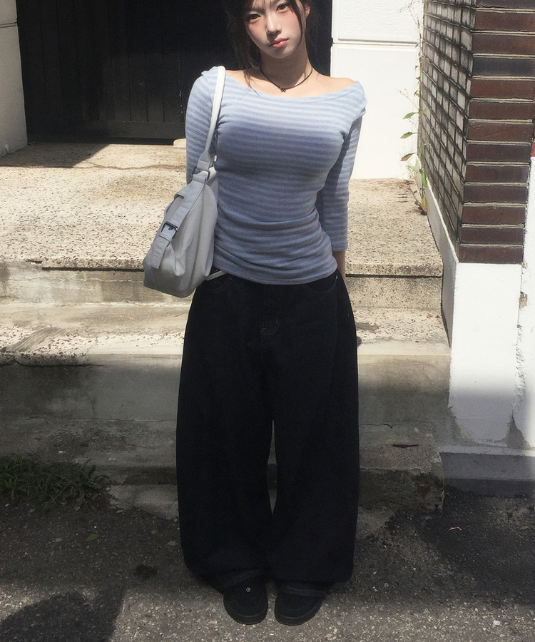 【SHORT/LONG 丈別】ワイドデニムパンツ DARK BLUE