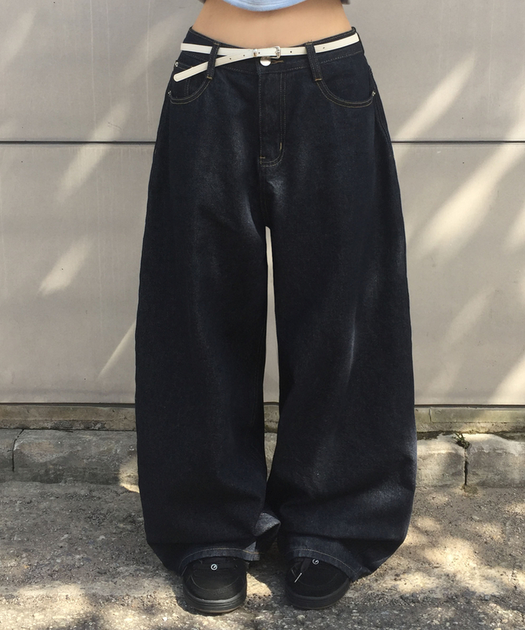 【SHORT/LONG 丈別】ワイドデニムパンツ DARK BLUE
