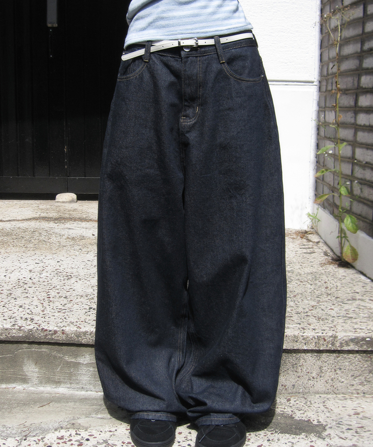 【SHORT/LONG 丈別】ワイドデニムパンツ DARK BLUE