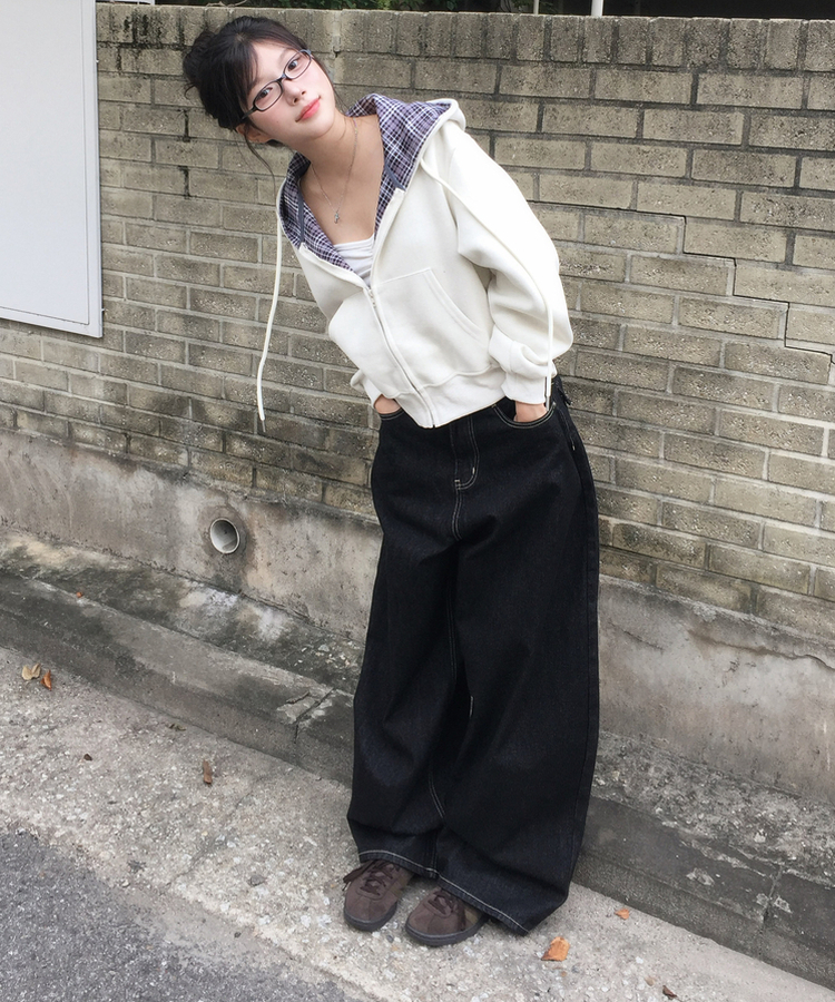 【SHORT/LONG 丈別】ワイドデニムパンツ BLACK DENIM