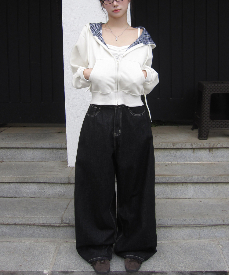 【SHORT/LONG 丈別】ワイドデニムパンツ BLACK DENIM